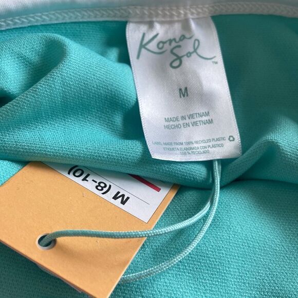 Kona Sol Terry cloth Bandeau Turquoise Blue Biquíni two Piece Size M NWT - Picture 5 of 12